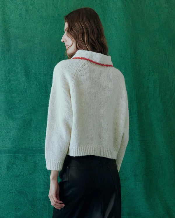 [THE GREAT] The Crochet Collar Pullover - White