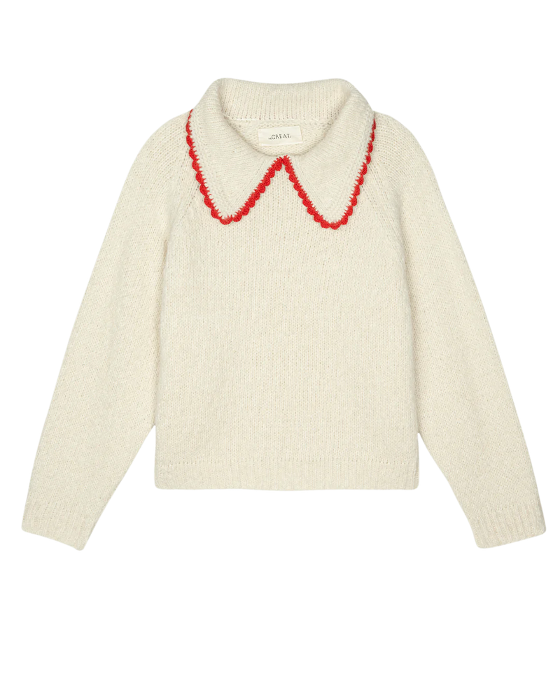 [THE GREAT] The Crochet Collar Pullover - White