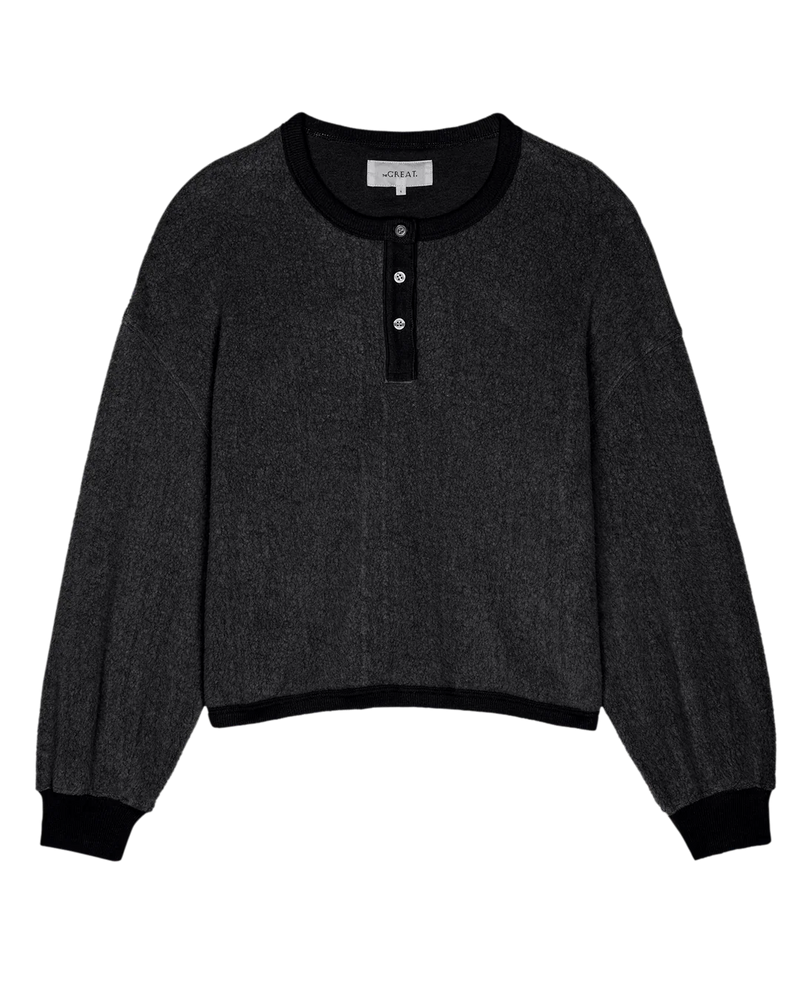 [THE GREAT] THE  FLEECE HENLEY SWEATSHIRT  - BLACK