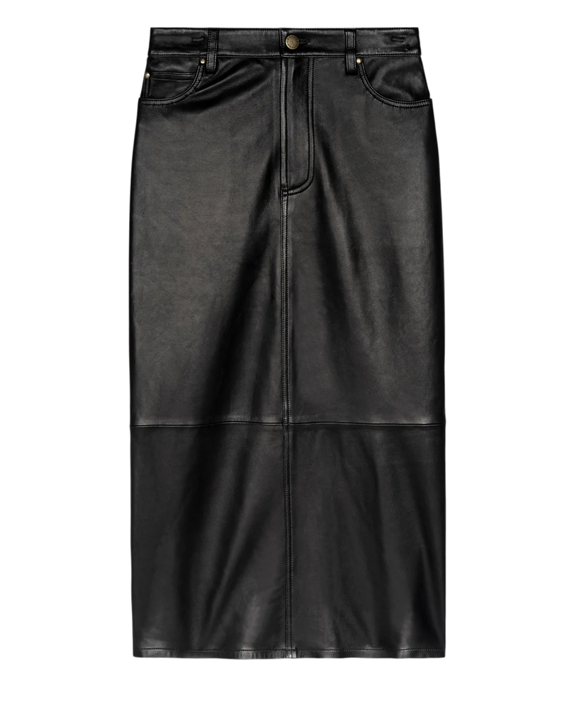 [THE GREAT] The Leather Column Skirt - Black