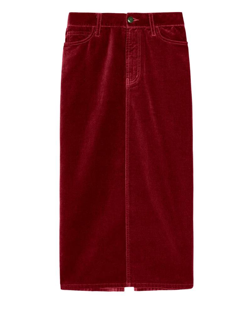 [THE GREAT] The Velvet Column Skirt - Bordeaux