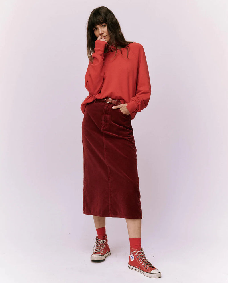 [THE GREAT] The Velvet Column Skirt - Bordeaux